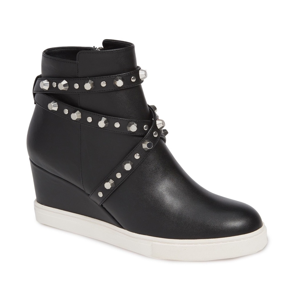 Linea Paolo Black Fallon Studded Wedge Sneakers